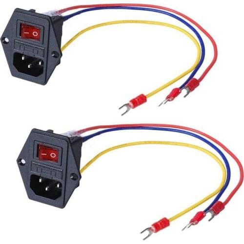 15A 250V Rocker Switch Power Socket Inlet Module Plug 5A Switch with 18 AWG Wiring 3 Pin IEC320 C14-2Pcs