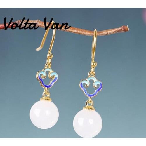 Volta Van 925 Sterling Silver Drop Earrings Pendientes Plata 2021 New Fine Jewelry Natural Jade Elegant Clouds Trendy Earrings