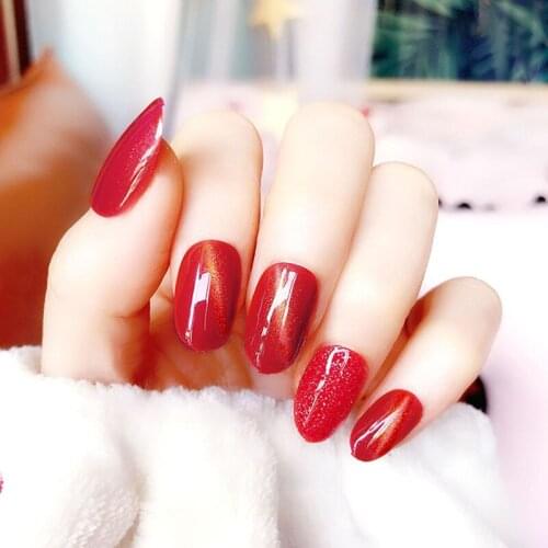 24Pcs Glossy Cat Eye Artificial Fake Nails For Design Fashion Lady Short False Nails Full Cover Salon Tip Manicure Fingernails