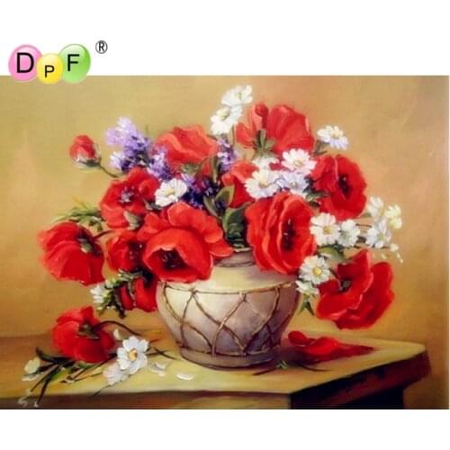 New Red vase Floral 3D Diy diamond painting cross stitch full square dill embroidery Mosaic rhinestones pasted home decor crafts