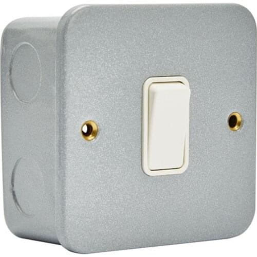 UK British Standard Type 86 Button Switch 10 A 1-Gang 2 Way Surface Mounted Wall Switch with Iron Box Gray