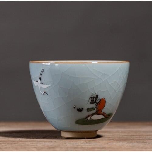 Ru Kiln Gracked Glaze Can Raise Master Cup Ancient Zen Ceramic Teacup Ice Kung Fu Tea Cup Household Tea Table Ceramic Teacups