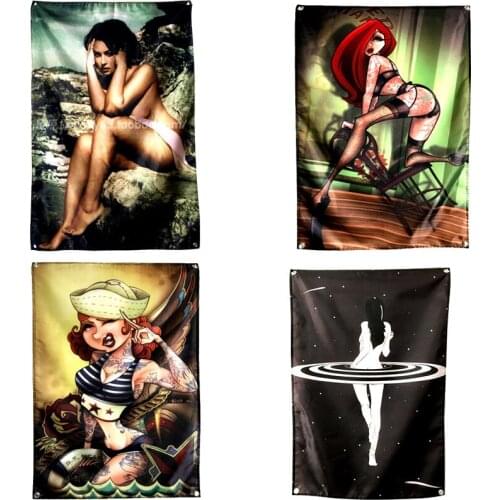 Sexy tattooed bad girl Shabby chic Rock poster flag banner tapestry cloth painting Mural Bar Cafe Bedroom Background Decoration