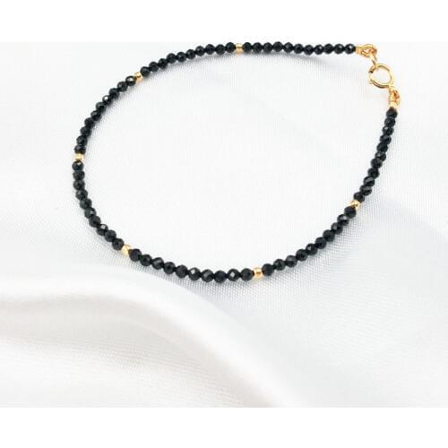 Natural Black Spinel 2mm Faceted Beads&925 Sterling Silver Bracelet