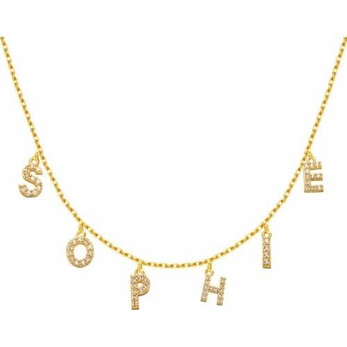 HIYONG Personalized Name Necklace Zircon Custom Necklace Gold Plated Initial A-Z Letters Necklaces Crystal Choker Women Jewelry