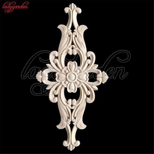 Unpainted Wood Carved Corner Onlay Applique FrameNatural Wood Appliques Flower Carving Decals Decorative Wooden Mouldings