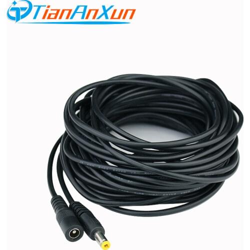 TIANANXUN DC12V Power Extension Cable 2.1*5.5mm Connector Male To Female For CCTV Security Camera Black Color 5M 10m power cable