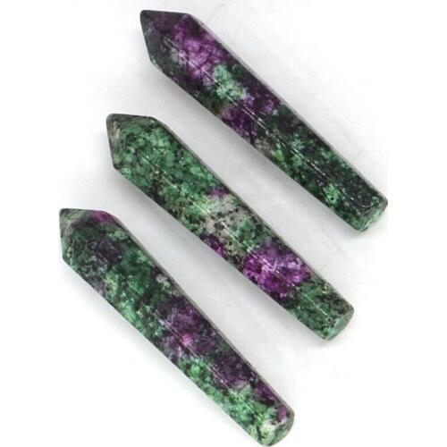 50x10mm Natural Gemstone Ruby Zoisite Crystal Hexagon Column CAB Cabochon 3Pcs