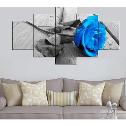 Canvas Painting Modular Large 5 Panel Beautiful Blue Flower Printed For Bedroom Living Room Home Wall Art Decor