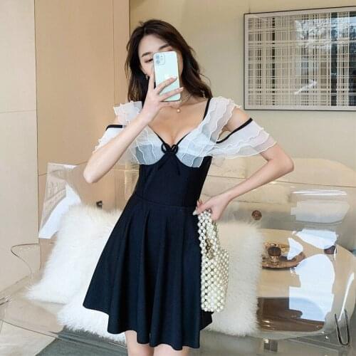 Swimwear Women Swimsuit Fused Bikini 2021 Female Plavky Sexy Cover Japanese Girl Leaf Off Shoulder Hot Print Polyester Sierra