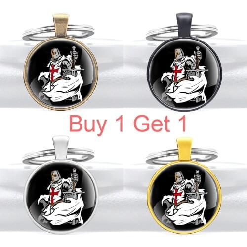 Buy 1 Get 1 Classic Knight Templar Cross Glass Cabochon Key Chain Vintage Men Women Jewelry Key Rings