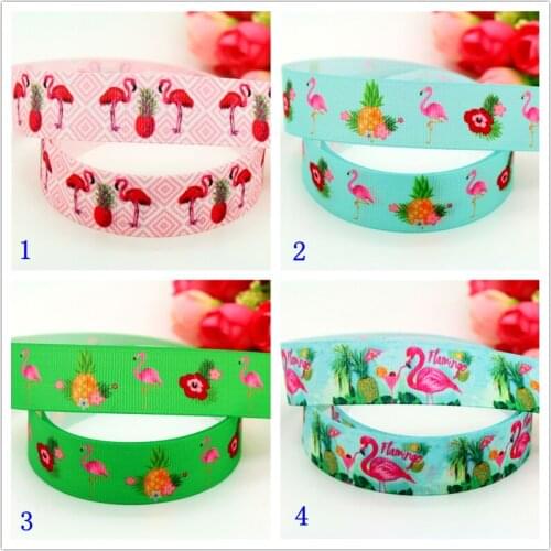 DHK 7/8'' 5yards flamingo pineapple flower printed grosgrain ribbon headwear hair bow diy party decoration OEM 22mm E1211