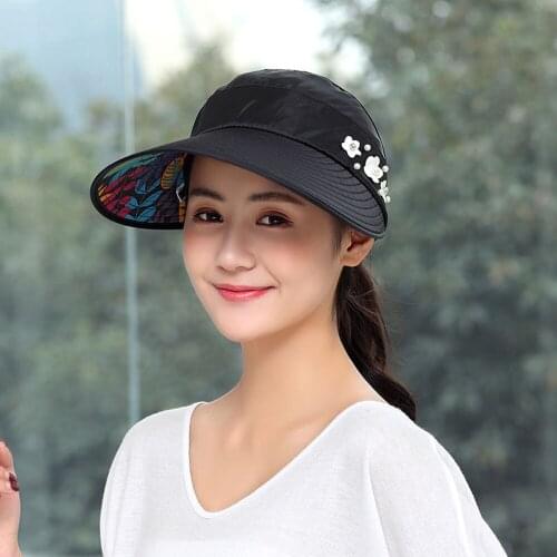 Summer Beach Sun Hat Women Floral Version Bicycle Cap Big Wide Brim Sunats Visor Female Sunscreen Folded Casual Black Pink Caps