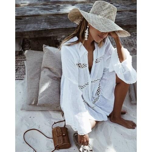 Best Selling New Style Cotton Layered Lace Shirt-Style Trumpet Sleeve Beach Blouse Sun Protection Suit Swimsuit Jacket Women Car