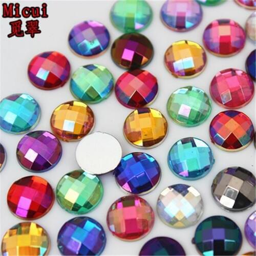 Micui 6/8mm Crystal AB Round Acrylic Nail Rhinestones Flatback Glue On Non Hotfix Stones Appliques For Craft DIY Nail Art MC341