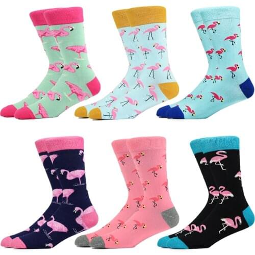 Mens Fashion Crew Socks Novelty Skateboard Flamingo Cartoon Kawaii Cotton Socks Happy Women Winter Warm Funny Cute Socks