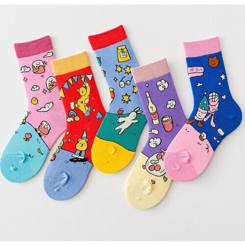 PEONFLY Fashion Colorful Print Socks Women Creative Cartoon Pattern Art Spring Autumn Socks Cotton Calcetines Mujer Meias