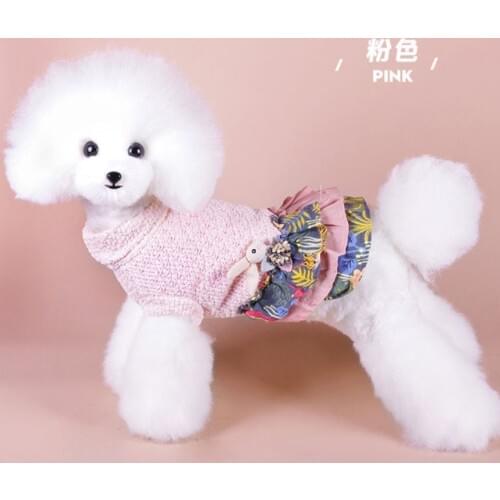 New Dog Cat Dress Sweater Floral Design Pet Puppy Skirt Autumn/Spring Clothes Apperal 6 Sizes 2 Colours