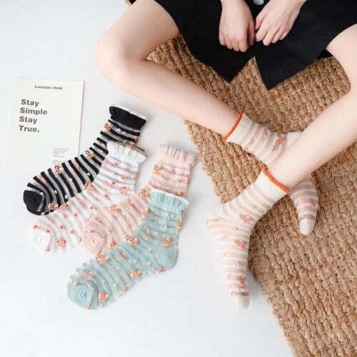 New Fashion Cute Women Long Socks Summer Breathable Cotton Lace Ruffles Socks Kawaii Girl Student Lolita Women Underwear Socks