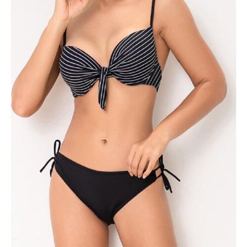 New Woman Striped Split Swimsuit Casual Sexy Swimsuit Sleeveless Straps Bikinis Soft Elastic Swimsuit Plus Sizes S-2XL
