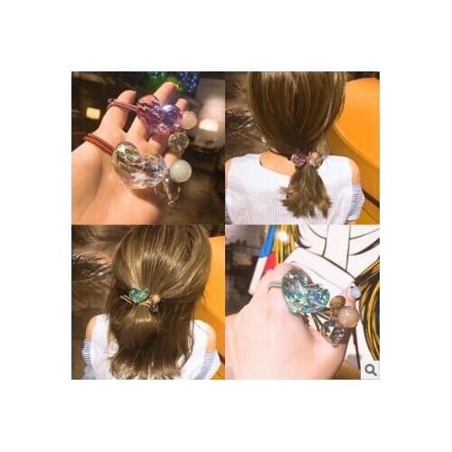 120pcs/lot DIY Simple Multi Acrylic Peach Hearts Rubber Bands Clear Crystal Bead Hair Bands Styling Tools Accessories HA1512