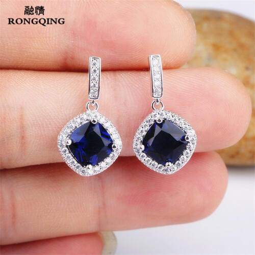 RONGQING 6pairs /lot Micro Pave Rhombus Zircon Drop Earrings Fashion Monili Wedding Earrings for Women