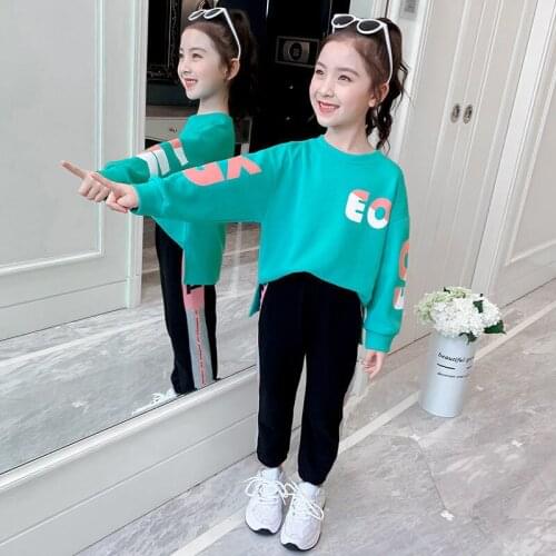 Long Sleeve Letter 2PCS Set Spring Autumn Pants Coat Sets Kids Girl Suits Sports Outfits Toddler Children Teenager Plus Size