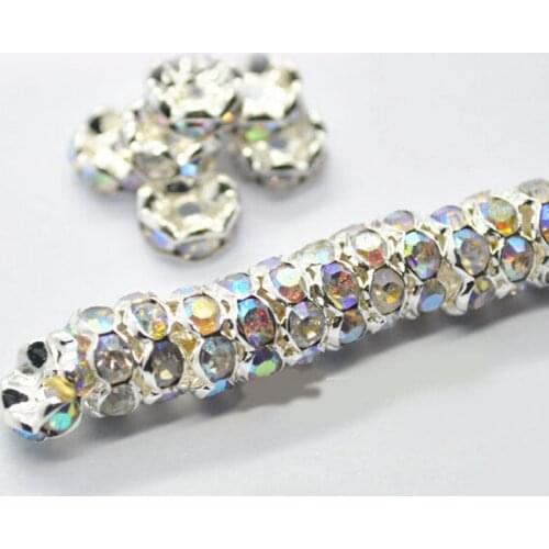 100pcs 6mm Silver Rondelle AB Crystal Rhinestone Beads for Jewelry Making Diy Spacer Beads Charm Bracelet Necklace Findings