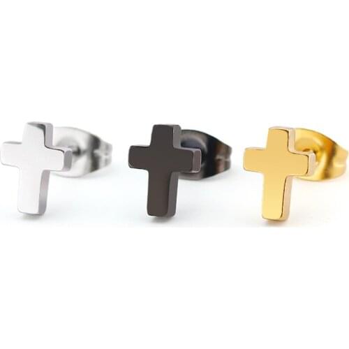 1 Pair New Unisex Cross Jesus Christian Fashion Stainless Steel Stud Earrings, Stud Earrings Piercing 3 Colors