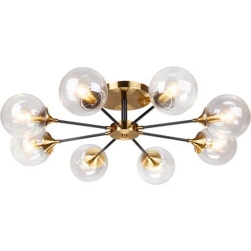 Modern Living room LED Chandelier Smoke grey/Clear Glass Dining room Bedroom Pendant Lamp Gold Home Deco Hanging Light Fixtures