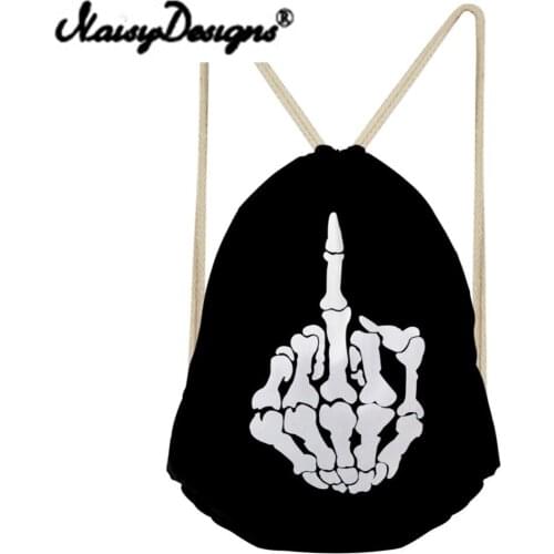 Noisydesigns Hip-hop style Cool Punk Skull Printing mens Drawstring Backpack travel bags for Teenagers Harajuku pouch Mochila