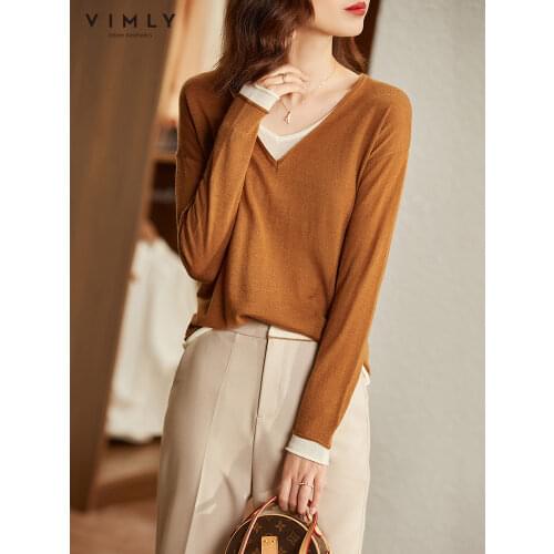 Vimly Long Sleeve Sweater Womens V Neck 2021 Autumn New Fashion Tops Casual Loose pull femme Women Clothes F9117