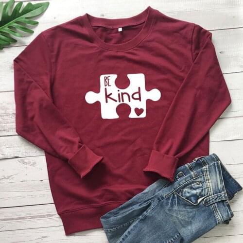 Be Kind Puzzle Piece Sweatshirt Cute Women Graphic Christian Kindness Sweatshirts Aesthetic Unisex Autism Awareness Pullovers