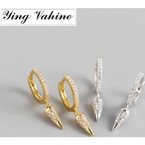Ying Vahine 100% 925 Sterling Silver Small Zircons Geometric Pendant Drop Earrings for Women