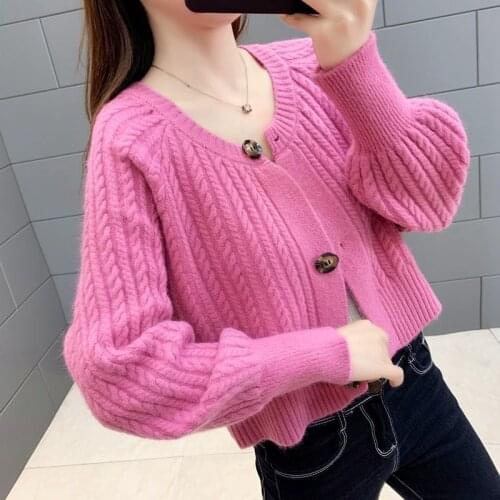 Women 2021 Autumn Winter New O-Neck Sweater Coats Female Long Sleeve Knitting Overcoats Ladies Short Cardigan Jackets Y395