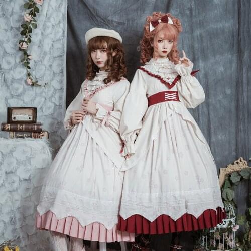 Long Sleeve Blue Pink Lolita Op Dresses For Women High Waist Robe Gothique Lolitas Victorian Kawaii Cosplay Anime Girls Japanese