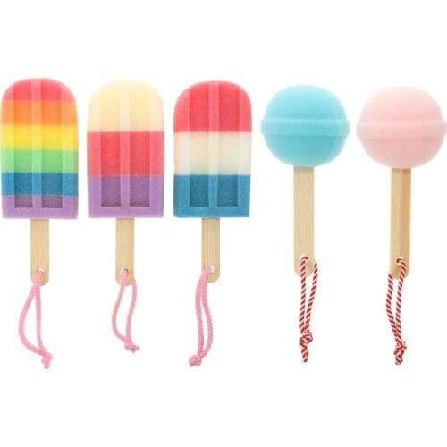 1 Set 5Pcs Colorful Sponge Baby Bath Brushes Ice Cream Lollipops Shape Brushes