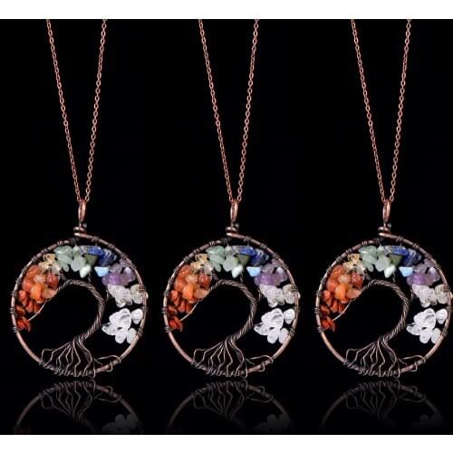 7 Chakra Quartz Natural Stone Tree of Life pendulum Pendant Necklace for Women Healing Crystal Necklaces Pendants Reiki Jewelry
