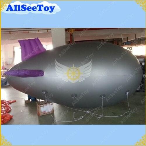 FREE SHIPPING Nice Design 13ft/4m Long Silver Inflatable Airship/Zeppelin with Purple wings for Advertisement/DHL shipping