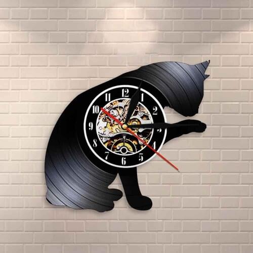 Cats Mute Clock Design Gift For Cat I Love Cat Vinyl Custom Wall Clock Vintage Style Lovers Animals Home Decoration Vinyl Watch