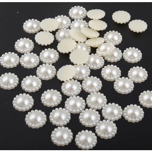 BOLIAO DIY 40Pcs 12*12 mm( 0.47*0.47 in ) AB Half Round Shape Beige Resin Flat Back Scrapbook Glue On Home Decoration No Hole