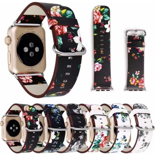 Flower Design Bracelet for iwatch band 38/40mm series 6 5 4 3 2 1 Floral Printed Leather Strap for Apple Watch SE bands 42/44mm