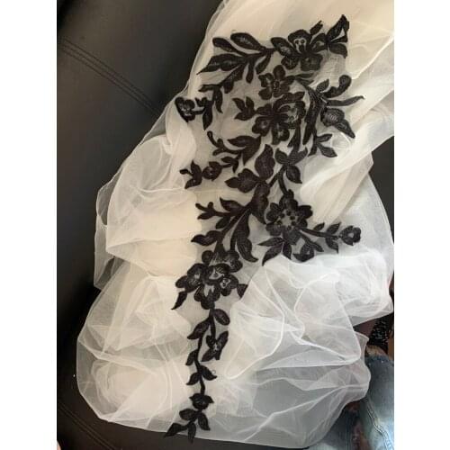 Black And Off White Cloth Embroidery Patch Applique Clothing Sewing Supplies Decorative