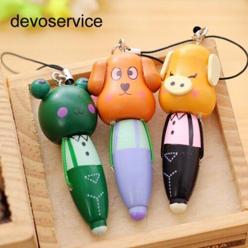 Wooden Cartoon Animal Short Paragraph BallPoint Pens Phone Chain Portable Pendant Student Prizes Supplies Advertising Gifs