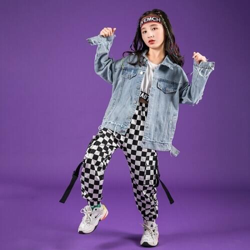 Children Hip Hop Dance Clothing Cool Boys Girl Streetwear Stage Fashion Show Loose Casual Plaid Cargo Pant Kids Trousers