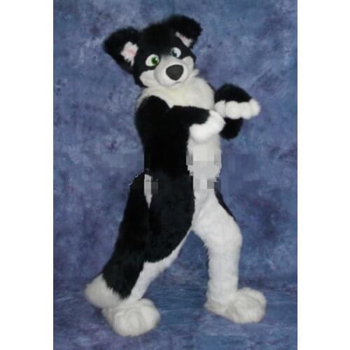Halloween Long Fur Black Husky Dog Mascot Costume Fox Adults Animal Fancy Suit Unisex Fursuit Cosplay Fancy Dress Parade Xmas US