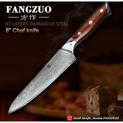 FANGZUO8 inch Chef Knives High Carbon VG10 Japanese 67 layer Damascus Kitchen Knife Stainless Steel Gyuto Knife Rose Wood Handle