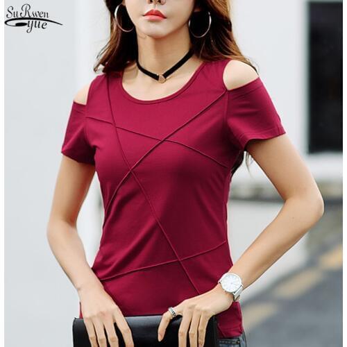 Cotton Summer Tops 2021 Short Sleeve Solid Women Tshirt OL Casual Slim Fit Women T-shirt Female Clothes Camiseta Mujer 8606 50