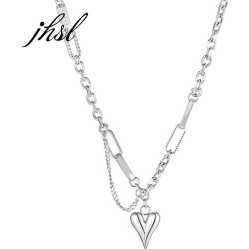JHSL Fashion Jewelry Lady Girls Statement Heart Pendants Necklaces for Women Stainless Steel Chain Birthday Gift