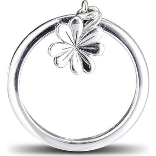 FANDOLA 925 Sterling Silver Rings Hanging Clover Finger Ring for Women Gift trinket Jewelry for DIY Making anillos berloques
